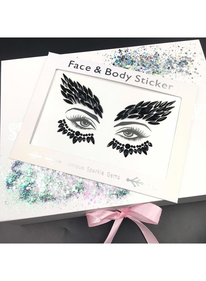 TOPAZ black face jewels tattoo eye sticker festival body sticker black gems holidays halloween decoration temporary tattoo for skin - Image 3