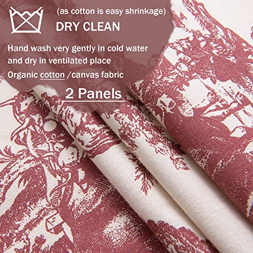 XTMYI Red and Cream Beige Valance Curtains for Kitchen Windows,Country Farmhouse Style Vintage Toile de Jouy Printed Pattern on White Cotton Fabric Floral Valances for Living Room Bedroom,18 Inch Length - Image 3