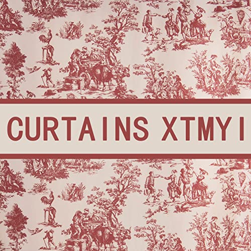 XTMYI Red and Cream Beige Valance Curtains for Kitchen Windows,Country Farmhouse Style Vintage Toile de Jouy Printed Pattern on White Cotton Fabric Floral Valances for Living Room Bedroom,18 Inch Length - Image 4