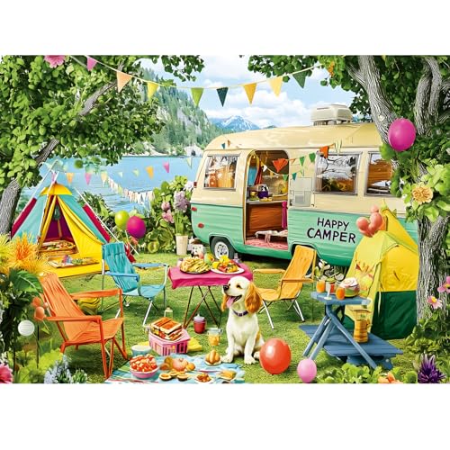 Nitktaia 300 Piece Puzzles for AdultsLakeside Camping Puzzle for Adults TeensLarge Piece Fun Jigsaw Puzzle for Kids Ages 810 1012Glossy Sturdy PiecesChallenging Family Game Great Gift Idea205 x 15 in - Image 1