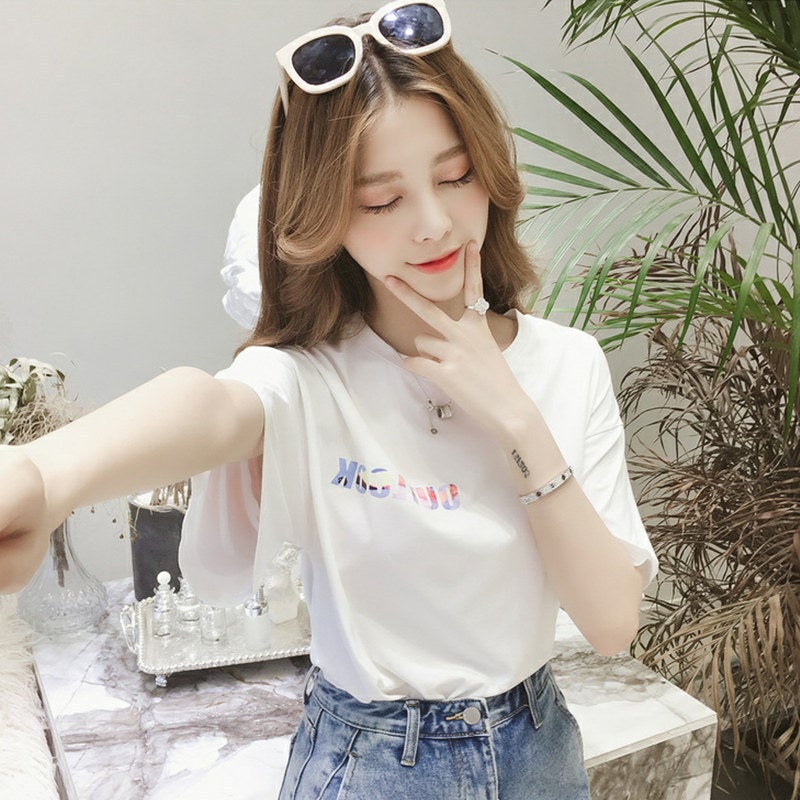 Super Popular Cec Short-Sleeved T-Shirt Women'S Summer Student Korean-Style Ins Stylishly-Fit Loose All-Match Alphabet Pullover Top - Image 4