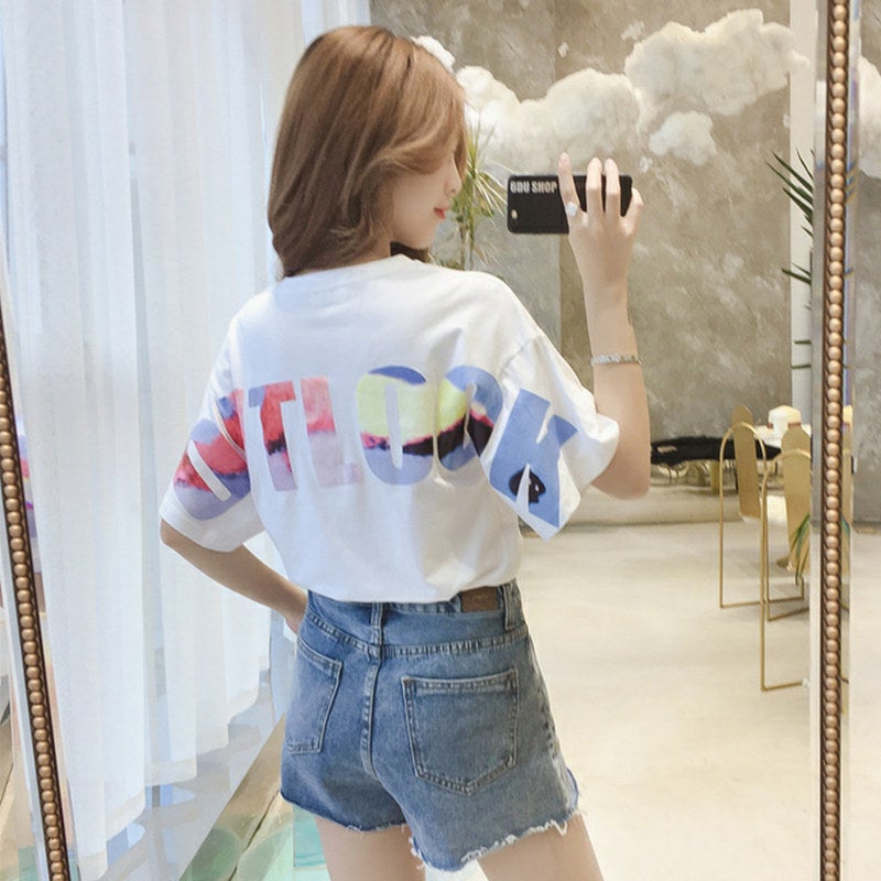 Super Popular Cec Short-Sleeved T-Shirt Women'S Summer Student Korean-Style Ins Stylishly-Fit Loose All-Match Alphabet Pullover Top - Image 3