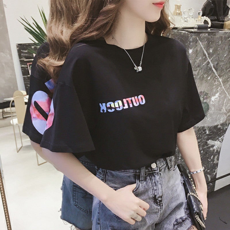 Super Popular Cec Short-Sleeved T-Shirt Women'S Summer Student Korean-Style Ins Stylishly-Fit Loose All-Match Alphabet Pullover Top - Image 5
