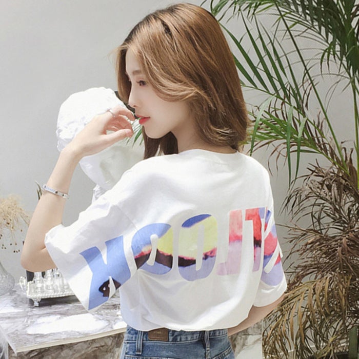 Super Popular Cec Short-Sleeved T-Shirt Women'S Summer Student Korean-Style Ins Stylishly-Fit Loose All-Match Alphabet Pullover Top - Image 1