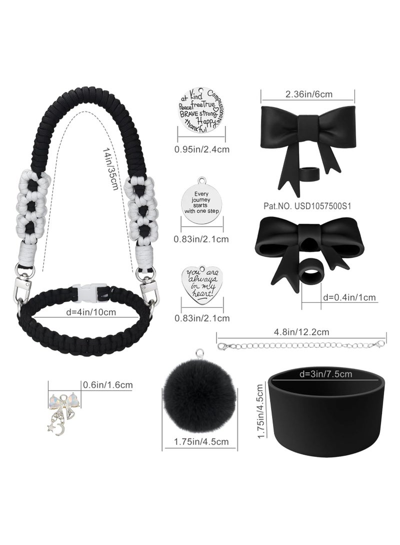 9PCS Water Bottle Accessories Set for Stanley Cup 30oz  40oz Tumblers Includes Straw Cover Topper, Boot Strap Lanyard and Charms.Black.  - Image 2