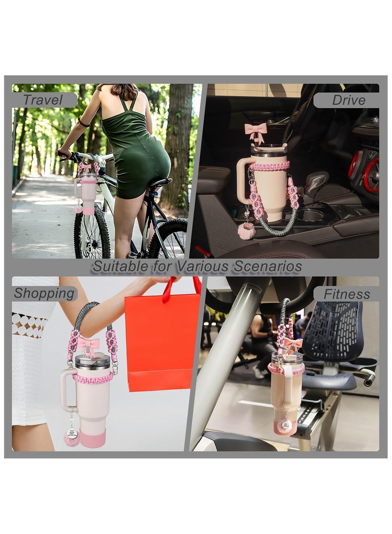 9PCS Water Bottle Accessories Set for Stanley Cup 30oz  40oz Tumblers Includes Straw Cover Topper, Boot Strap Lanyard and Charms.Black.  - Image 5