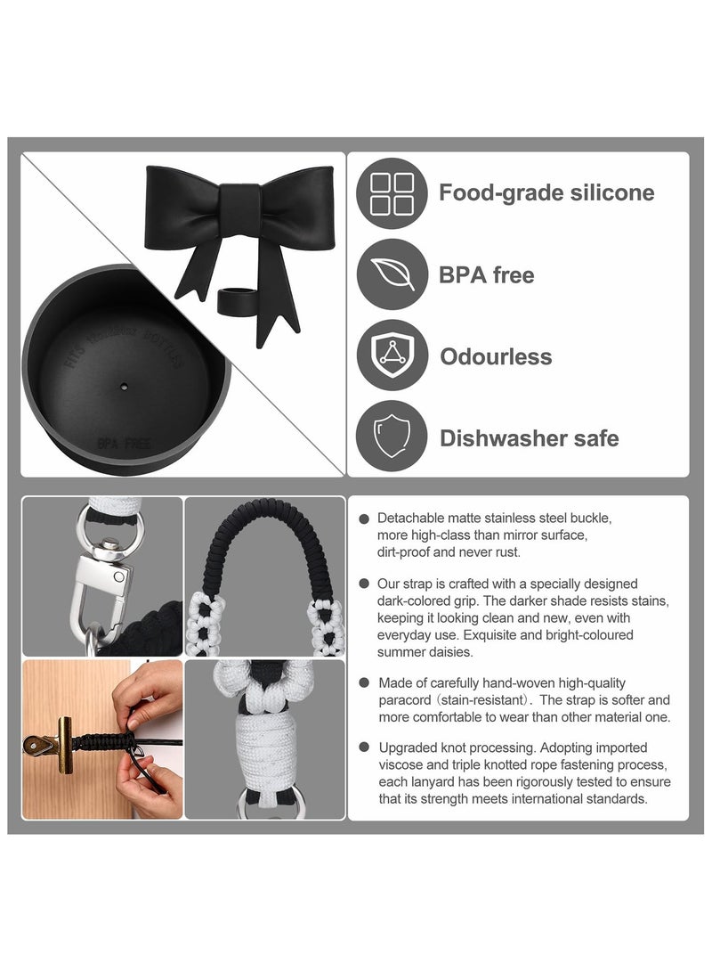 9PCS Water Bottle Accessories Set for Stanley Cup 30oz  40oz Tumblers Includes Straw Cover Topper, Boot Strap Lanyard and Charms.Black.  - Image 4