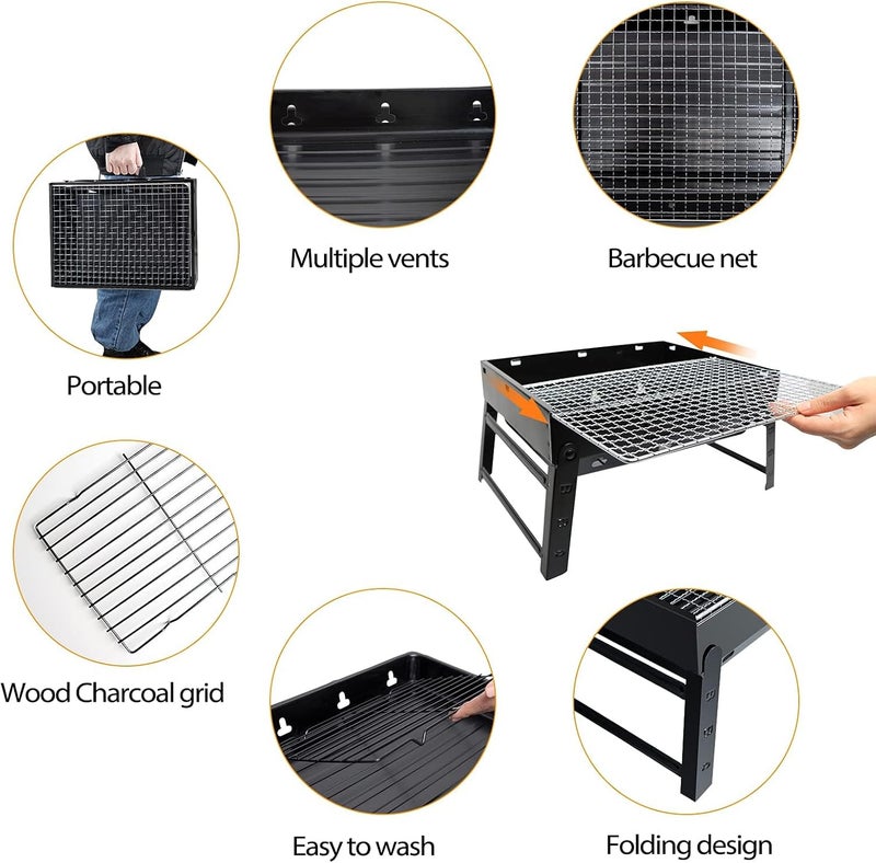 HAPPY CAMPING Barbecue Grill, Charcoal Grill Portable Folding BBQ Grill Barbecue Desk Tabletop Outdoor Stainless Steel Smoker BBQ for Picnic Garden Terrace Camping Travel - Image 3