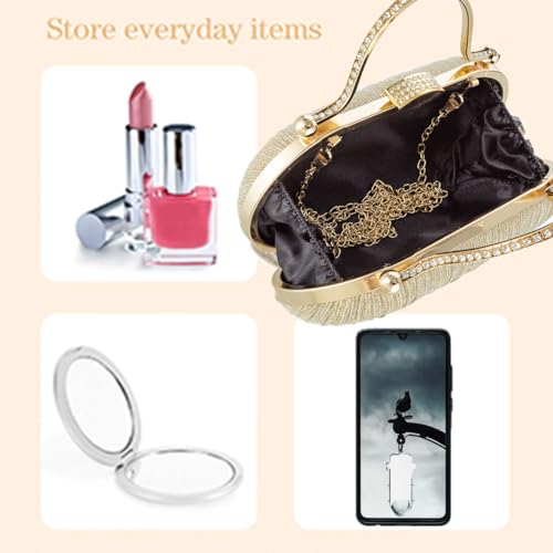 Simcat Clutch Purse for Women Glitter Pleated Evening Handbags with Rhinestone Evening Bag for Formal Bridal Wedding Party (Gold) - Image 4