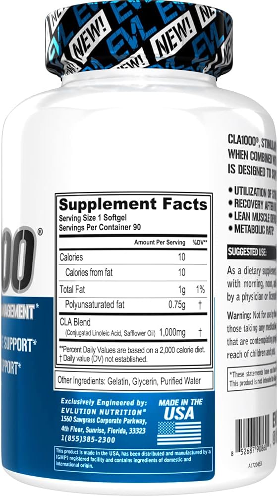 Evlution Conjugated Linoleic Acid CLA Pills  CLA 1000mg Diet Pills to Support Weight Loss Fat Burning Lean Muscle and Faster Metabolism  StimulantFree Safflower Based Fat Loss Support  90 - Image 2