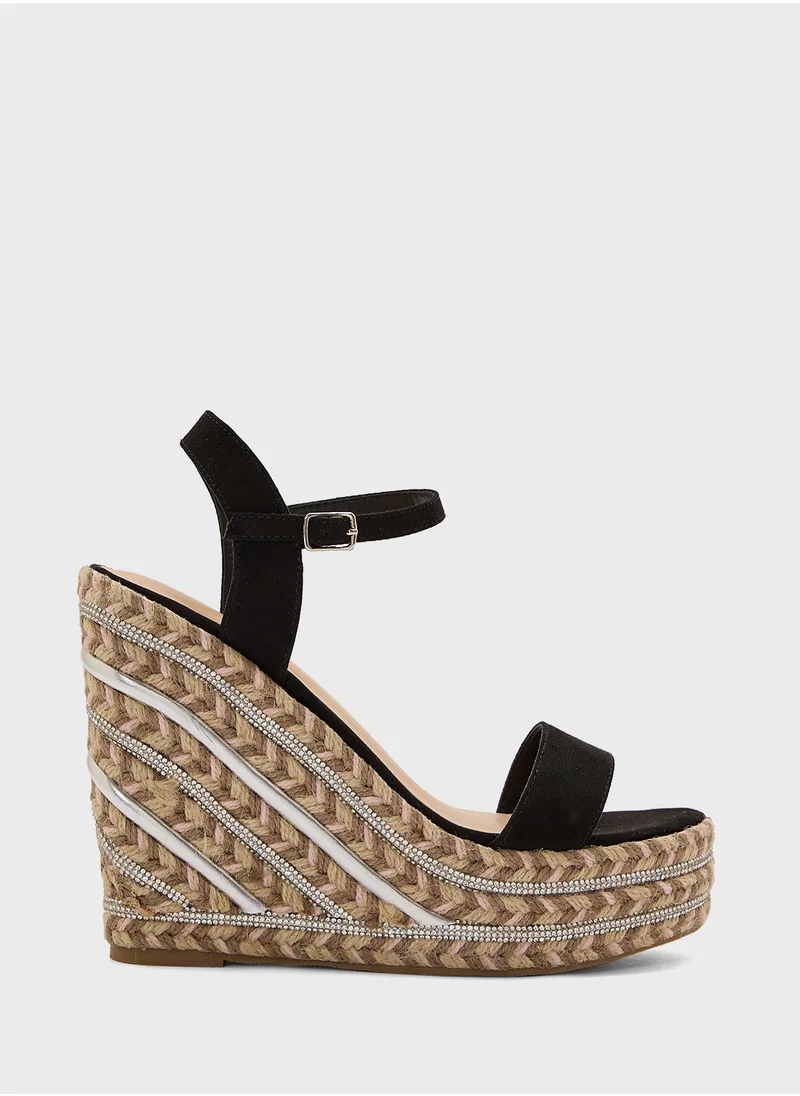 Truffle Ankle Strap Diamante Wedge Sandal