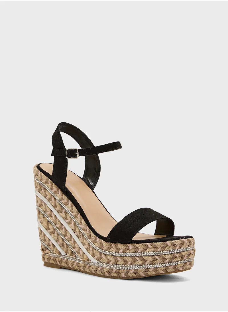 Truffle Ankle Strap Diamante Wedge Sandal
