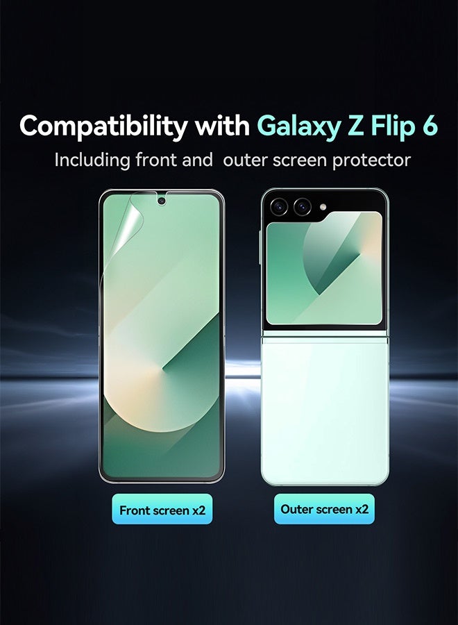 بشكل مختصر [عبوة 2+2] واقي شاشة هيدروجيل لهاتف Samsung Galaxy Z Flip 6 5G 2024، عبوة من 2 واقي شاشة زجاجي مقوى للواجهة + عبوة من 2 واقي شاشة TPU داخلي - Image 2