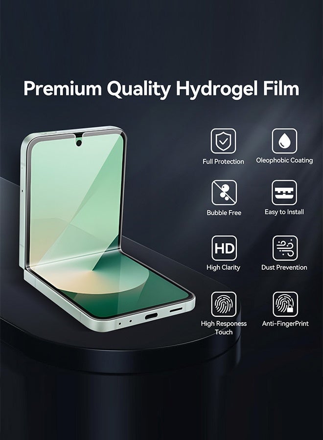 بشكل مختصر [عبوة 2+2] واقي شاشة هيدروجيل لهاتف Samsung Galaxy Z Flip 6 5G 2024، عبوة من 2 واقي شاشة زجاجي مقوى للواجهة + عبوة من 2 واقي شاشة TPU داخلي - Image 3