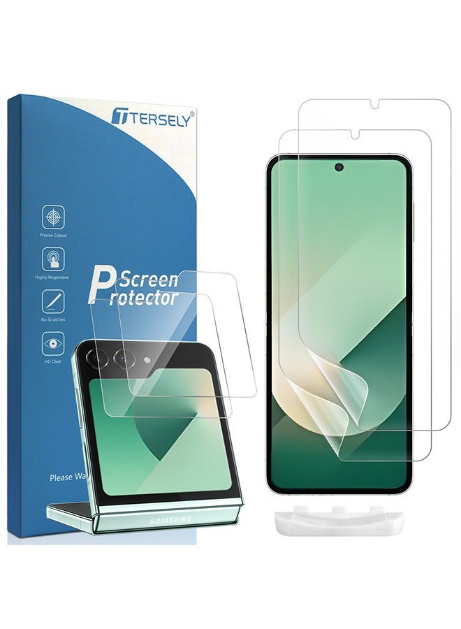 بشكل مختصر [عبوة 2+2] واقي شاشة هيدروجيل لهاتف Samsung Galaxy Z Flip 6 5G 2024، عبوة من 2 واقي شاشة زجاجي مقوى للواجهة + عبوة من 2 واقي شاشة TPU داخلي - Image 1