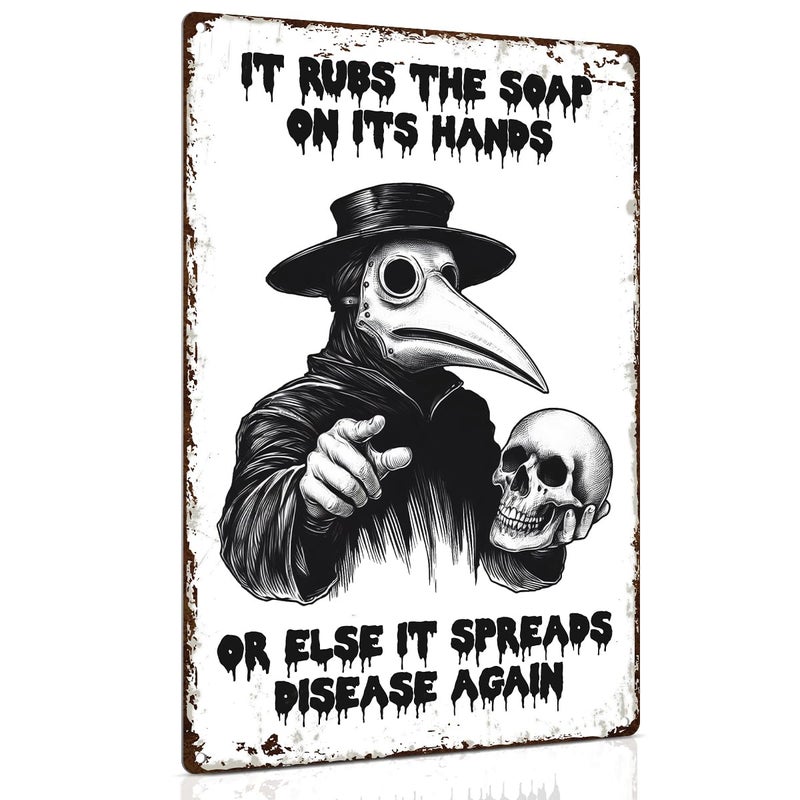 ALKB Gothic Halloween Bathroom Decoration - Plague Doctor Bathroom Metal Sign 8 x 12 Inch - Image 1