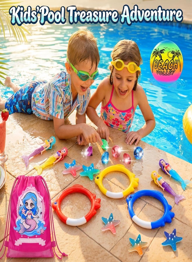 DRAMATION Pool Diving Toys for Kids Ages 3-12, DRAMATION 25 Pcs Mermaid Dive Pool Toys with Diving Gems and Treasure Chest, Diving Rings, Storage Bag, Summer Beach Swim Water Sinking Toys for Boys Girls 3-5 4-8 - Image 4