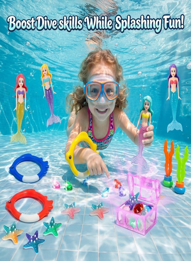 DRAMATION Pool Diving Toys for Kids Ages 3-12, DRAMATION 25 Pcs Mermaid Dive Pool Toys with Diving Gems and Treasure Chest, Diving Rings, Storage Bag, Summer Beach Swim Water Sinking Toys for Boys Girls 3-5 4-8 - Image 2