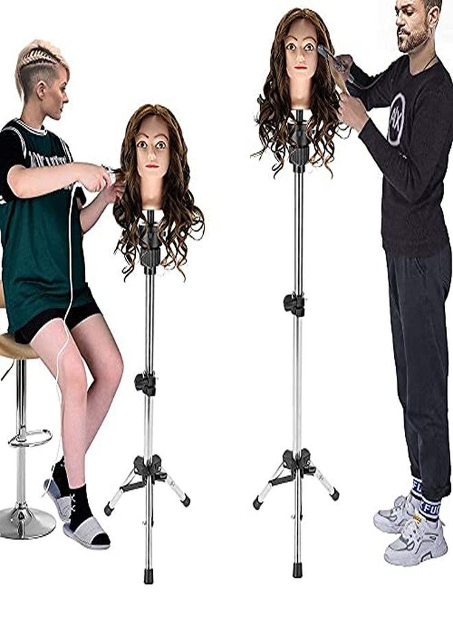 GOTOTOP Mannequin Head Stand Hairdressing Training Head Holder Adjustable Salon Model Mannequin Head Tripod Stand Wig Stand Silver - Image 5