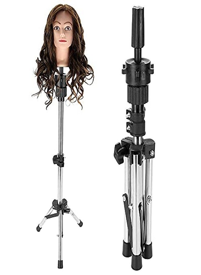 GOTOTOP Mannequin Head Stand Hairdressing Training Head Holder Adjustable Salon Model Mannequin Head Tripod Stand Wig Stand Silver - Image 1
