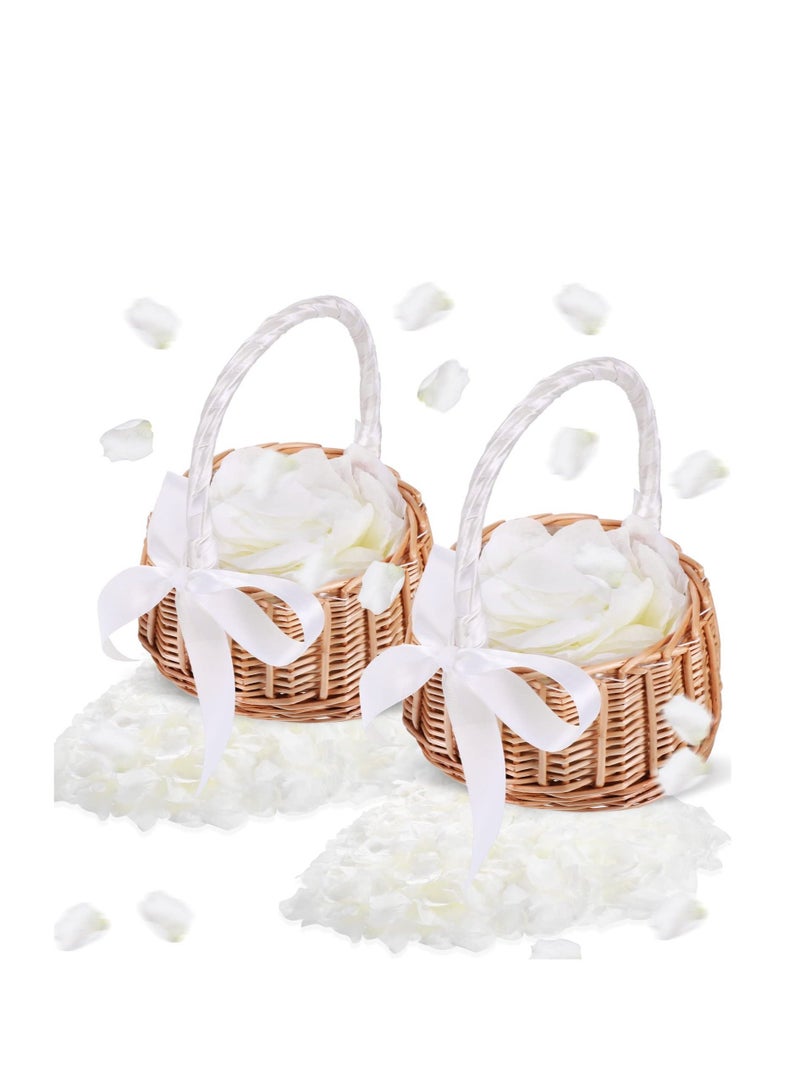 كابتن تيك 2 Pcs Wedding Flower Girl Basket, with 2000 Pcs Artificial Silk Rose Petals, Wicker Rattan Flower Basket Petals for Weddings Party Home Decoration Photo Props - Image 1
