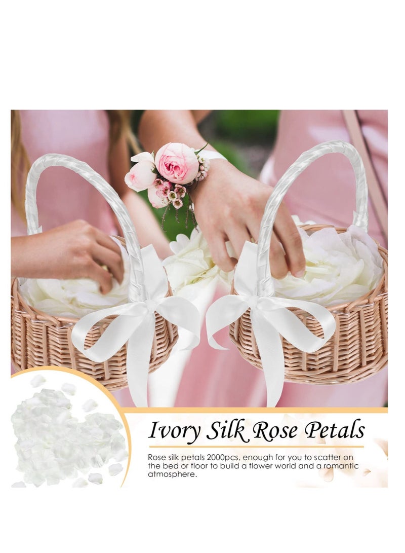 كابتن تيك 2 Pcs Wedding Flower Girl Basket, with 2000 Pcs Artificial Silk Rose Petals, Wicker Rattan Flower Basket Petals for Weddings Party Home Decoration Photo Props - Image 3