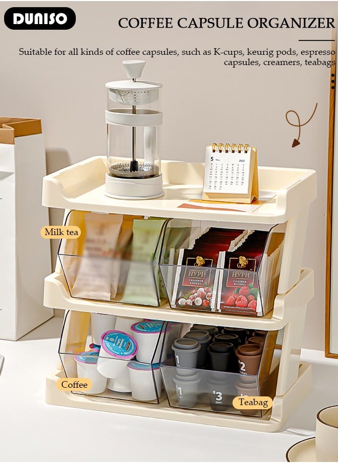 DUNISO Three-Layer Tea Bag Organizer, Detachable Plastic Tea Storage Box with Lid, Tea Bag Holder, Coffee Pod Holder, Tea Bags Container Dispenser, Multi-Functional Countertop Organizer for Sugar Packet, Coffee, in Kitchen, Countertop, Pantry  - Image 3