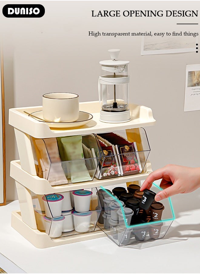 DUNISO Three-Layer Tea Bag Organizer, Detachable Plastic Tea Storage Box with Lid, Tea Bag Holder, Coffee Pod Holder, Tea Bags Container Dispenser, Multi-Functional Countertop Organizer for Sugar Packet, Coffee, in Kitchen, Countertop, Pantry  - Image 5