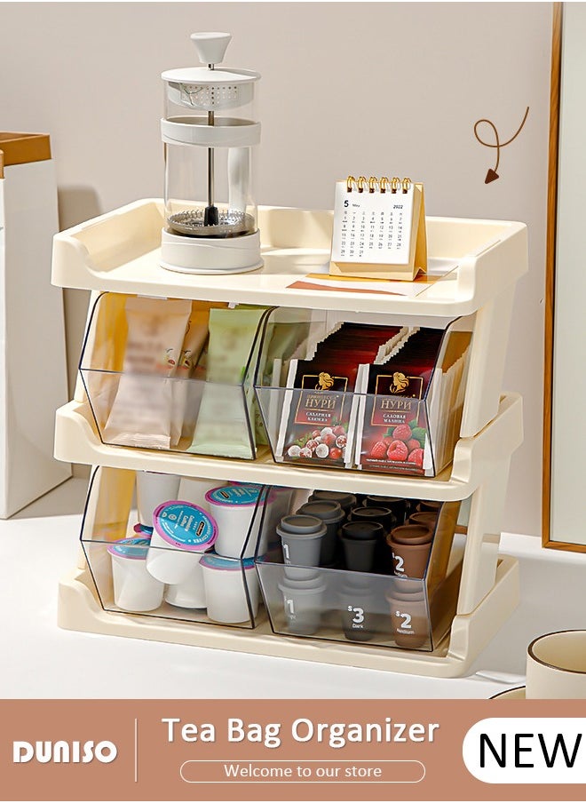 DUNISO Three-Layer Tea Bag Organizer, Detachable Plastic Tea Storage Box with Lid, Tea Bag Holder, Coffee Pod Holder, Tea Bags Container Dispenser, Multi-Functional Countertop Organizer for Sugar Packet, Coffee, in Kitchen, Countertop, Pantry  - Image 1