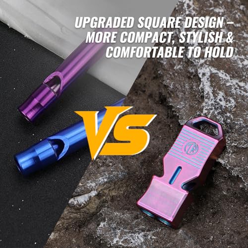 TACRAY Titanium Emergency Survival Whistle – Square Dual-Tube Design, Ultra-Loud 120+dB, Waterproof & Durable, EDC Safety Whistle for Camping, Hiking, Outdoor & Rescue (Purple) - Image 3