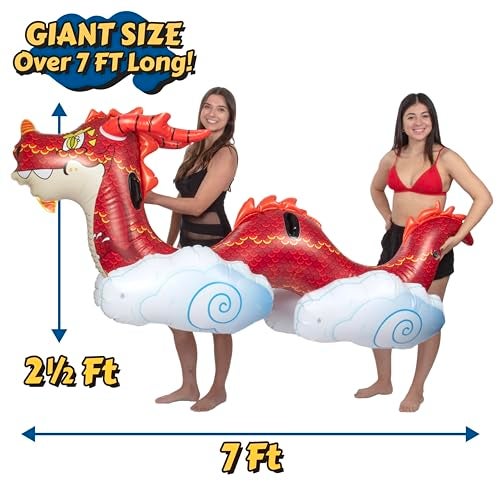 SCS Direct Giant Dragon Pool Float – 2 Person Inflatable Rider Over 7 FT Long with Sturdy Handles, Heavy-Duty PVC, XL Backyard, Beach, Lake, Pool Party Float Toy for Kids, Teens, Adults- Outdoor Water Fun Gift - Image 2