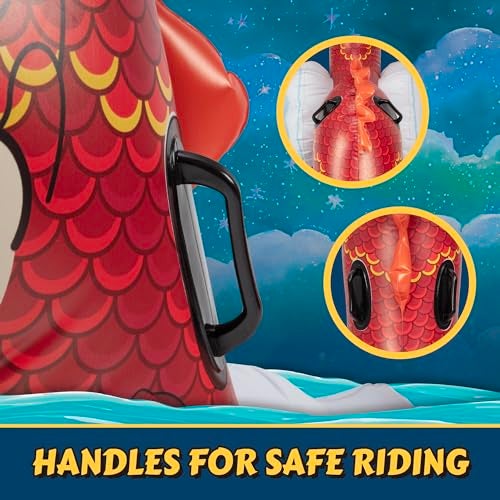 SCS Direct Giant Dragon Pool Float – 2 Person Inflatable Rider Over 7 FT Long with Sturdy Handles, Heavy-Duty PVC, XL Backyard, Beach, Lake, Pool Party Float Toy for Kids, Teens, Adults- Outdoor Water Fun Gift - Image 5