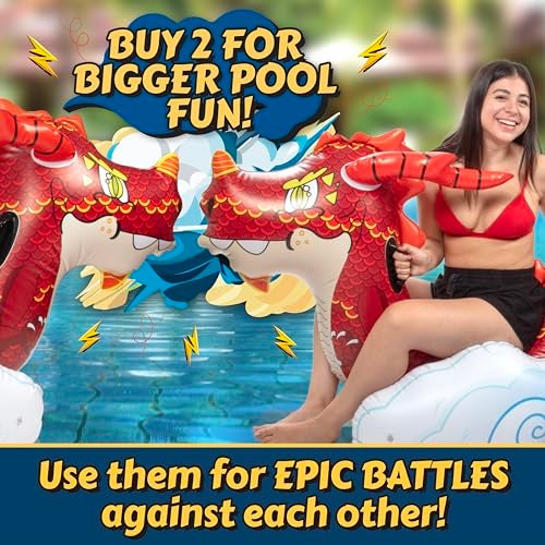 SCS Direct Giant Dragon Pool Float – 2 Person Inflatable Rider Over 7 FT Long with Sturdy Handles, Heavy-Duty PVC, XL Backyard, Beach, Lake, Pool Party Float Toy for Kids, Teens, Adults- Outdoor Water Fun Gift - Image 4