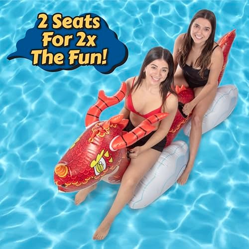 SCS Direct Giant Dragon Pool Float – 2 Person Inflatable Rider Over 7 FT Long with Sturdy Handles, Heavy-Duty PVC, XL Backyard, Beach, Lake, Pool Party Float Toy for Kids, Teens, Adults- Outdoor Water Fun Gift - Image 3