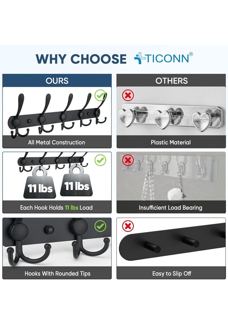 Wall Mounted Coat Rack, Five Heavy Duty Tri Hooks All Metal Construction for Jacket Coat Hat in Mudroom Entryway (Matte Black, 1-Pack)  - Image 4