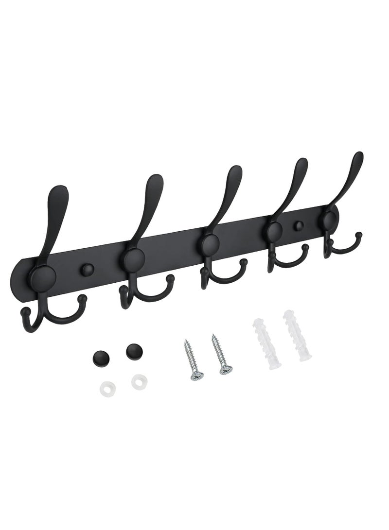 Wall Mounted Coat Rack, Five Heavy Duty Tri Hooks All Metal Construction for Jacket Coat Hat in Mudroom Entryway (Matte Black, 1-Pack)  - Image 2