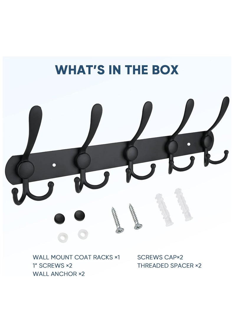 Wall Mounted Coat Rack, Five Heavy Duty Tri Hooks All Metal Construction for Jacket Coat Hat in Mudroom Entryway (Matte Black, 1-Pack)  - Image 1