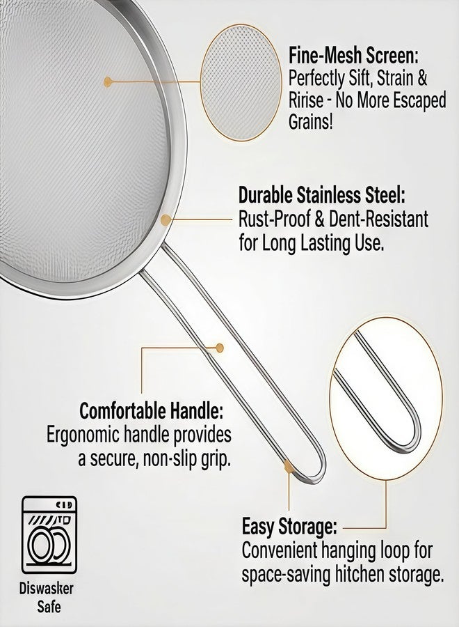 ZENSEWEN 3-Piece Fine Mesh Strainer Set, Stainless Steel Sieves & Colanders for Kitchen - Perfect for Sifting Flour, Rinsing Quinoa & Straining Pasta - Includes 3, 5, and 7 Inch Food Strainers - Image 2