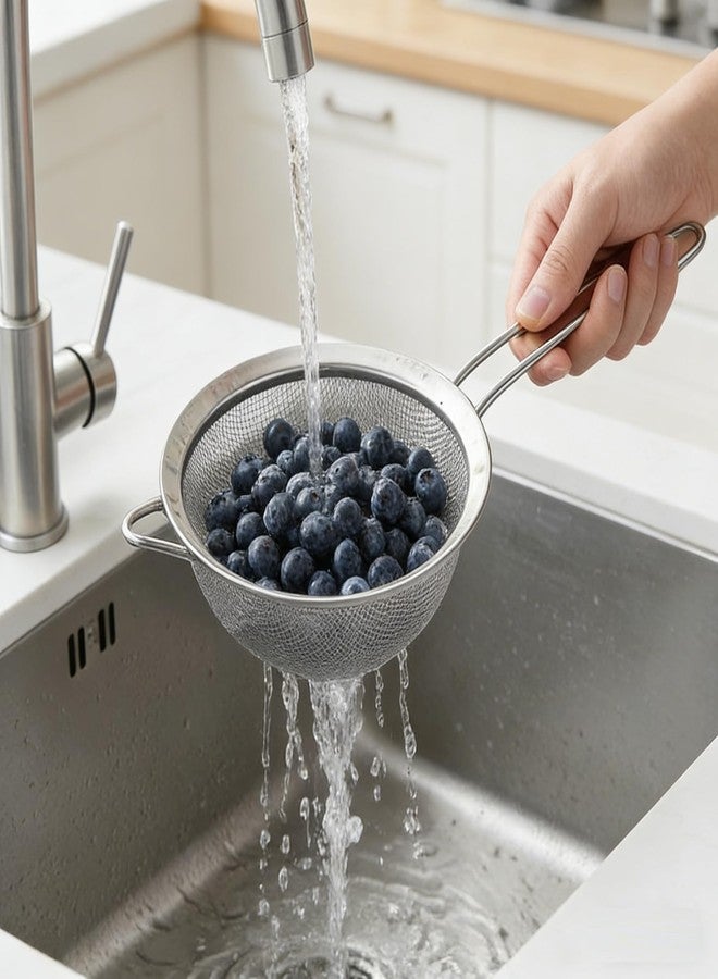ZENSEWEN 3-Piece Fine Mesh Strainer Set, Stainless Steel Sieves & Colanders for Kitchen - Perfect for Sifting Flour, Rinsing Quinoa & Straining Pasta - Includes 3, 5, and 7 Inch Food Strainers - Image 4