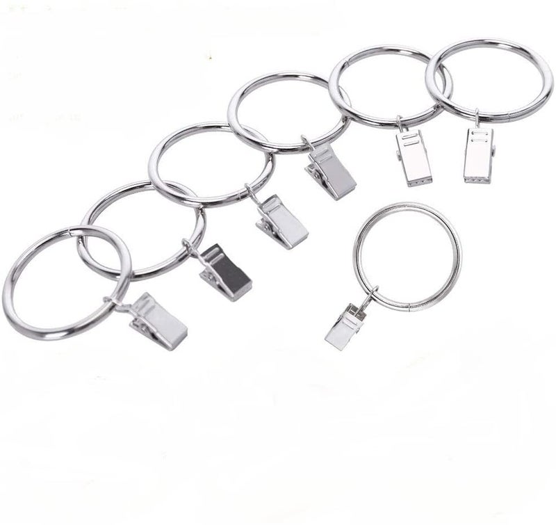 SHOPEE 7 قطع حلقات ستارة مع مشابك، مشابك ستائر مع حلقات، حلقات تعليق ستائر بقطر داخلي 2 بوصة، تناسب قضبان الستائر حتى 1.75 بوصة، فضي - Image 1