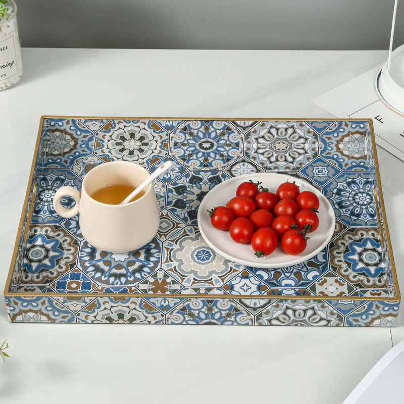 AGIOTA Boho Coffee Table Trays Serving Tray with Handles Large Tray for Ottoman Modern Decorative Tray for Living Room - Image 2