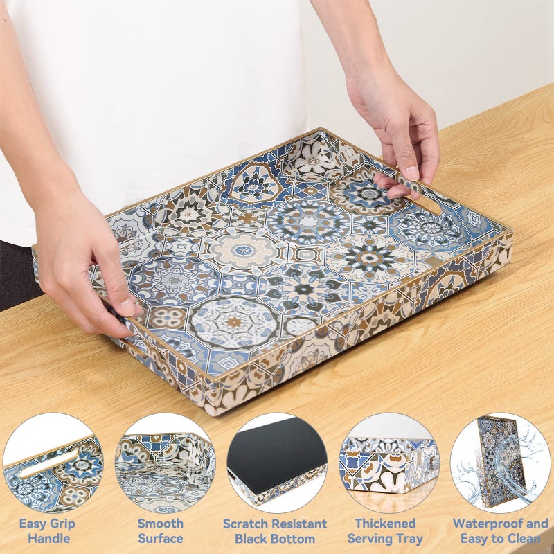AGIOTA Boho Coffee Table Trays Serving Tray with Handles Large Tray for Ottoman Modern Decorative Tray for Living Room - Image 4