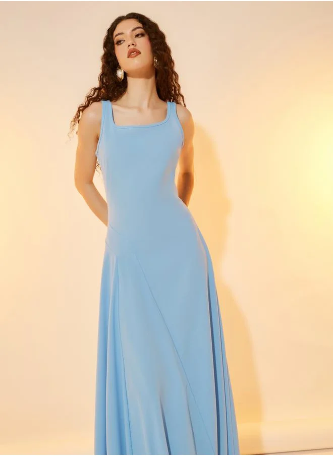 ستايلي Square Neck Elasticated Hem A-Line Maxi Dress