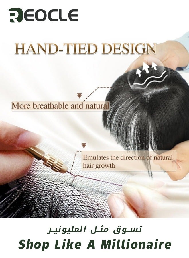 ريوكل باروكة شعر طبيعي قصيرة مستقيمة بطول الكتف 10 بوصة باروكة شعر من الدانتيل بقاعدة من فروة الرأس المزيفة، باروكة شعر إضافة حجم للشعر أسود طبيعي - Image 4