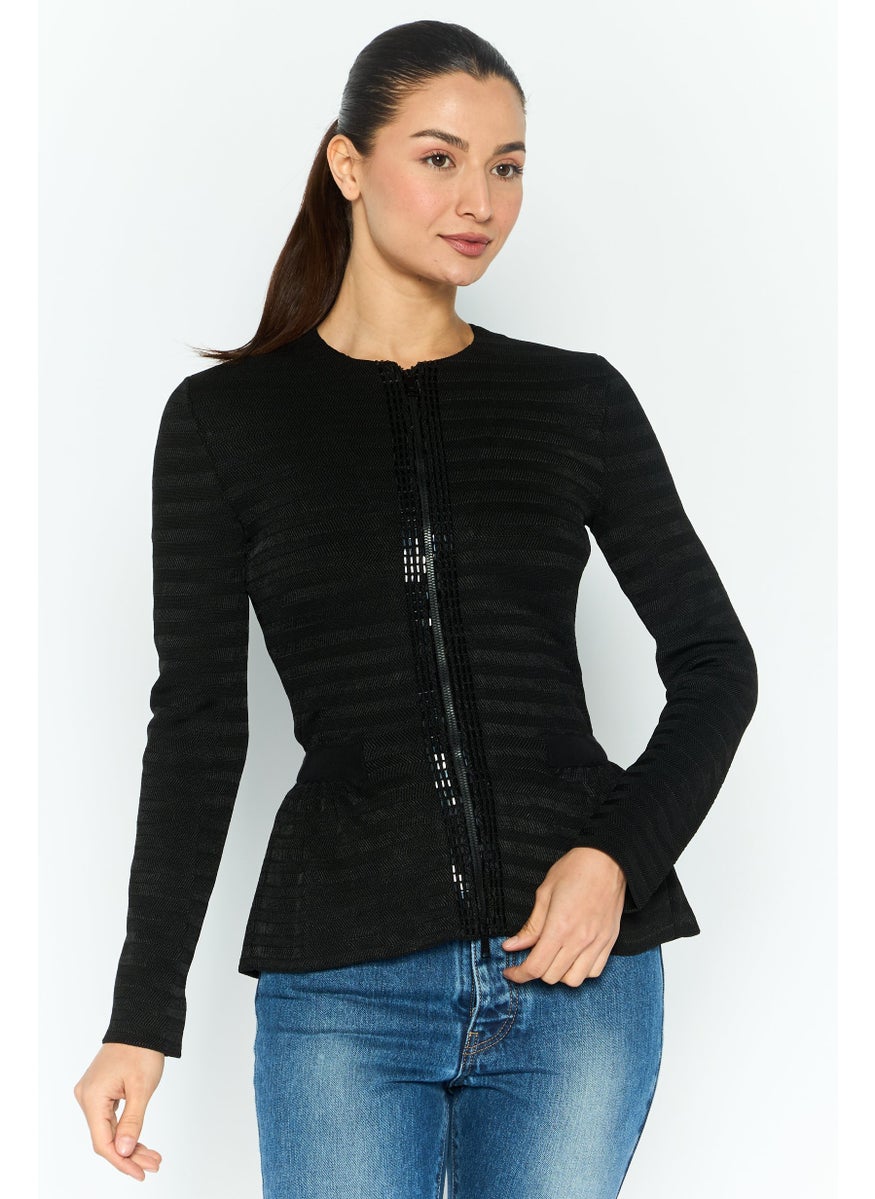 EMPORIO ARMANI Women Round Neck Embellished Cardigan, Black  - Image 1