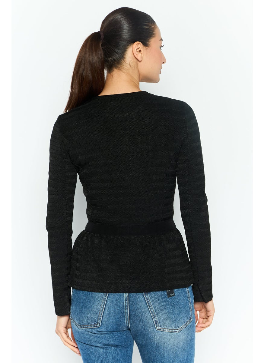 EMPORIO ARMANI Women Round Neck Embellished Cardigan, Black  - Image 4