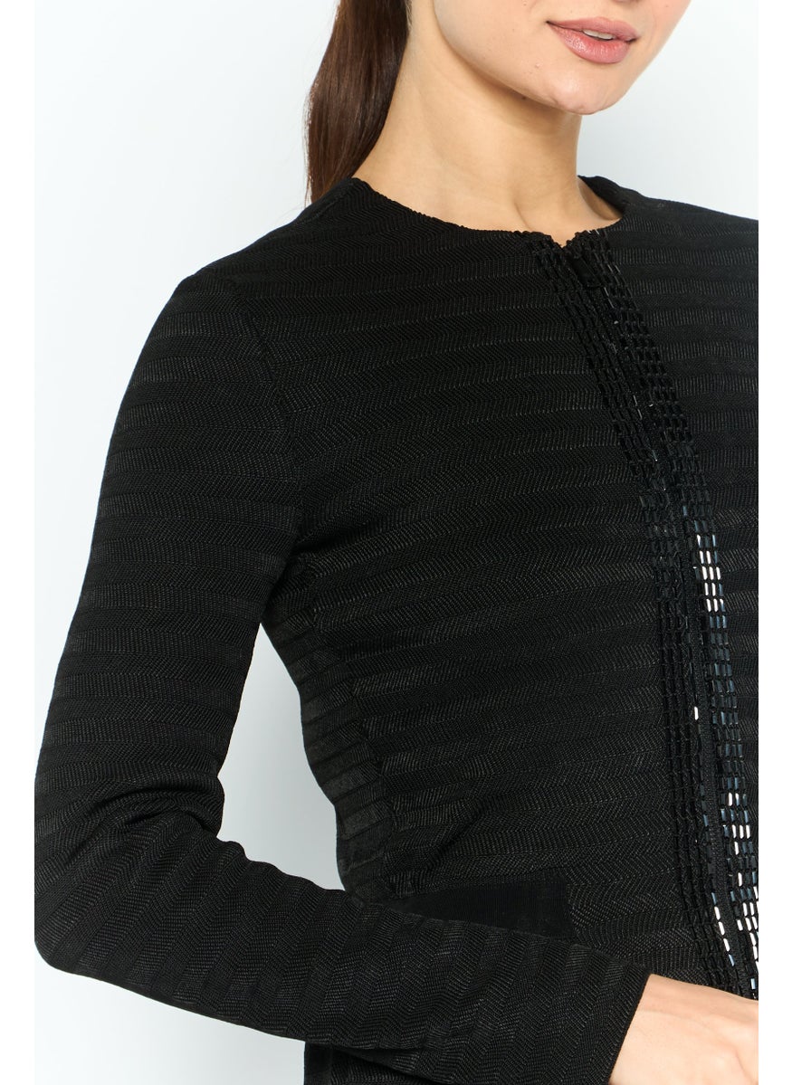 EMPORIO ARMANI Women Round Neck Embellished Cardigan, Black  - Image 3