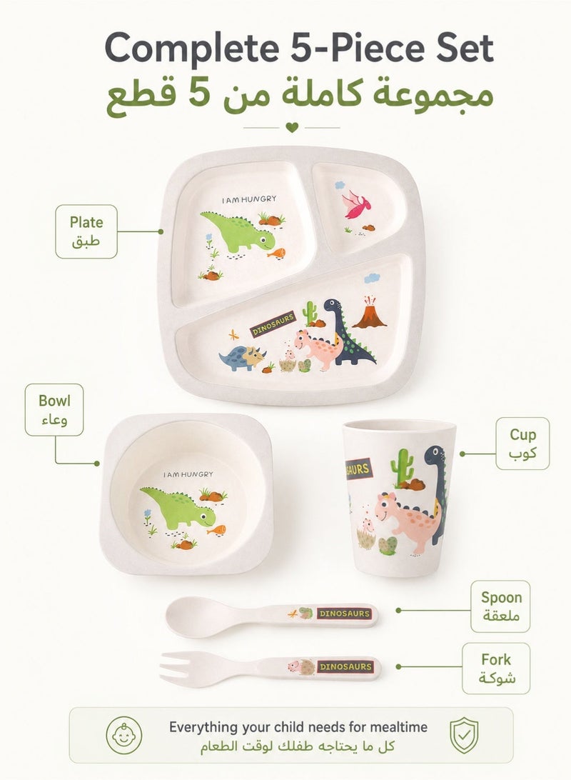 Yooyee 5 Pcs Kids Feeding Set, Cartoon Tableware Set for Toddlers Plates and Bowls Baby Utensils Bowls Cup Utensil Flatware Dishes Kids Feeding Bamboo Cutlery Set, Dinnerware Dining Sets BPA Free - Image 3