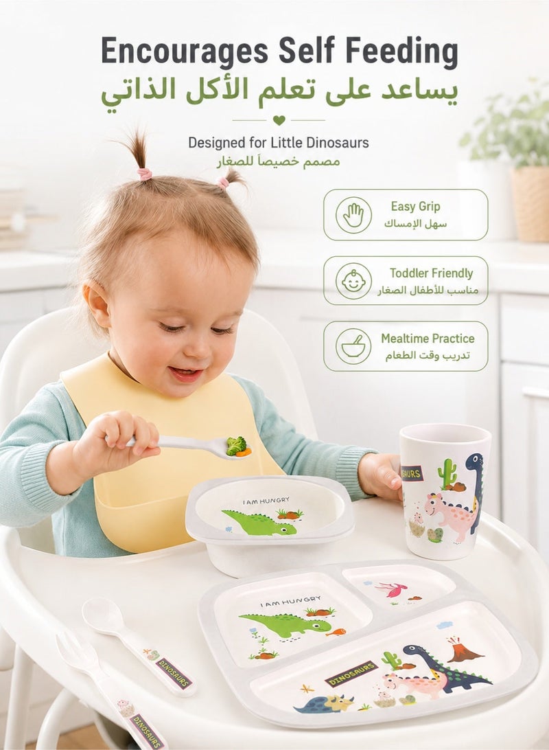 Yooyee 5 Pcs Kids Feeding Set, Cartoon Tableware Set for Toddlers Plates and Bowls Baby Utensils Bowls Cup Utensil Flatware Dishes Kids Feeding Bamboo Cutlery Set, Dinnerware Dining Sets BPA Free - Image 5