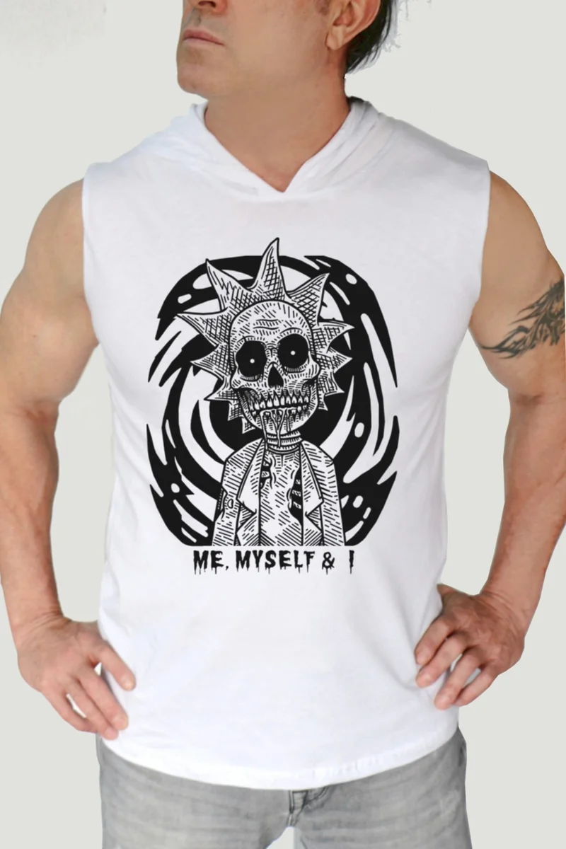 روك اند رول Zombie Rik White Hooded|sleeveless Men's Athlete T-Shirt